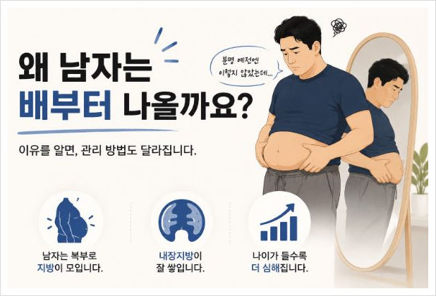 남자는 왜 여자보다 뱃살이 더 잘 찔까요?